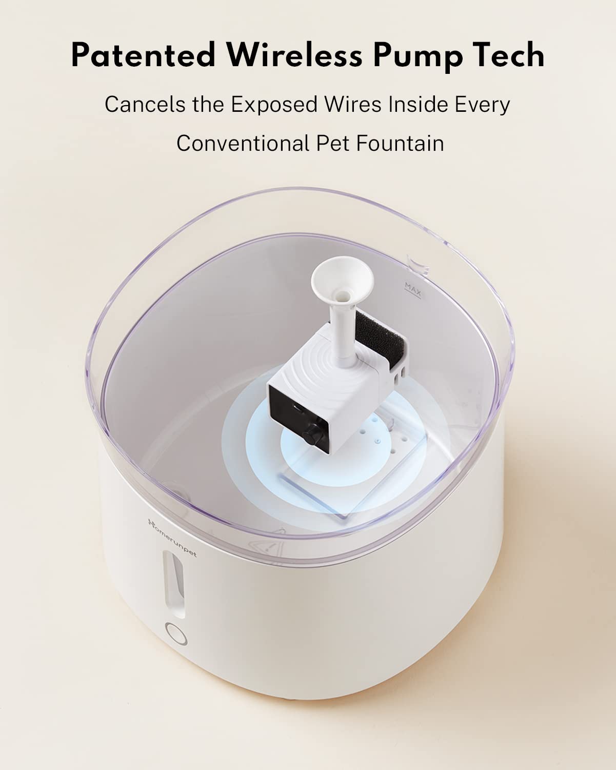 HomeRunPet fountain operates at 20dB for a peaceful home.