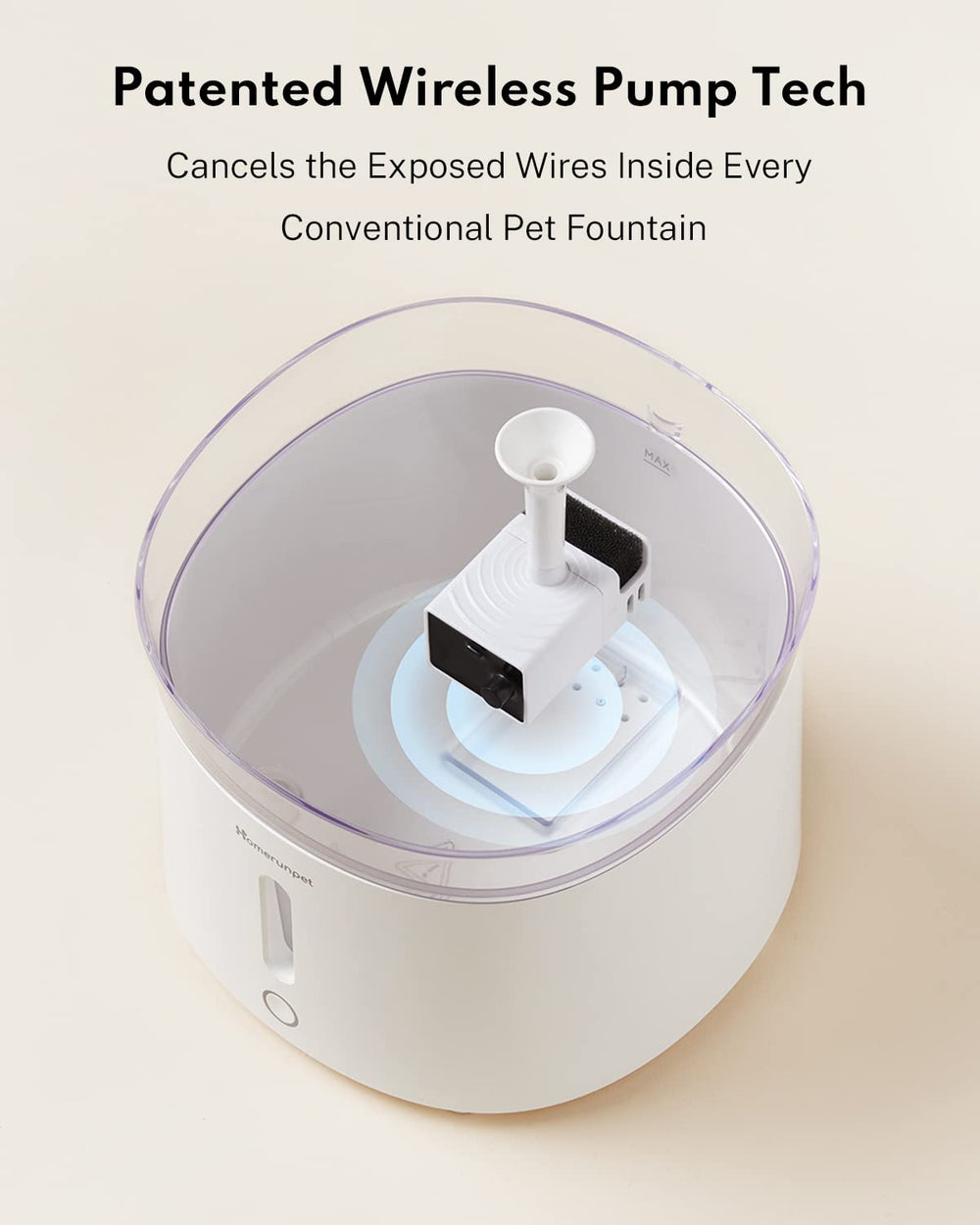 HomeRunPet fountain operates at 20dB for a peaceful home.