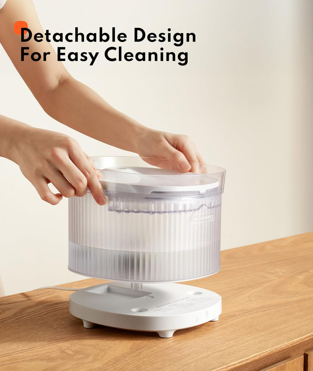 HomeRunPet wireless pump cat fountain detachable base enables thorough, mess-free cleaning.