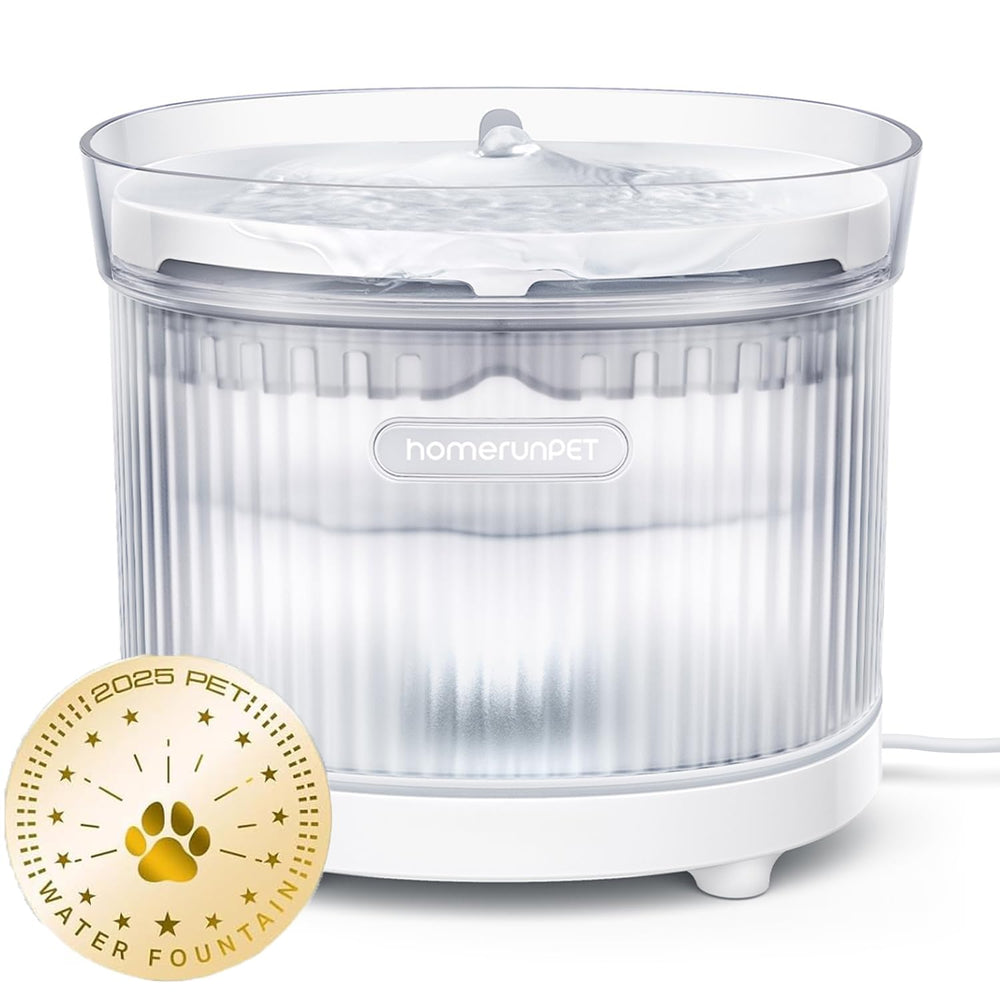 HomeRunPet wireless pump cat fountain front view showing compact, easy-clean design for daily use.