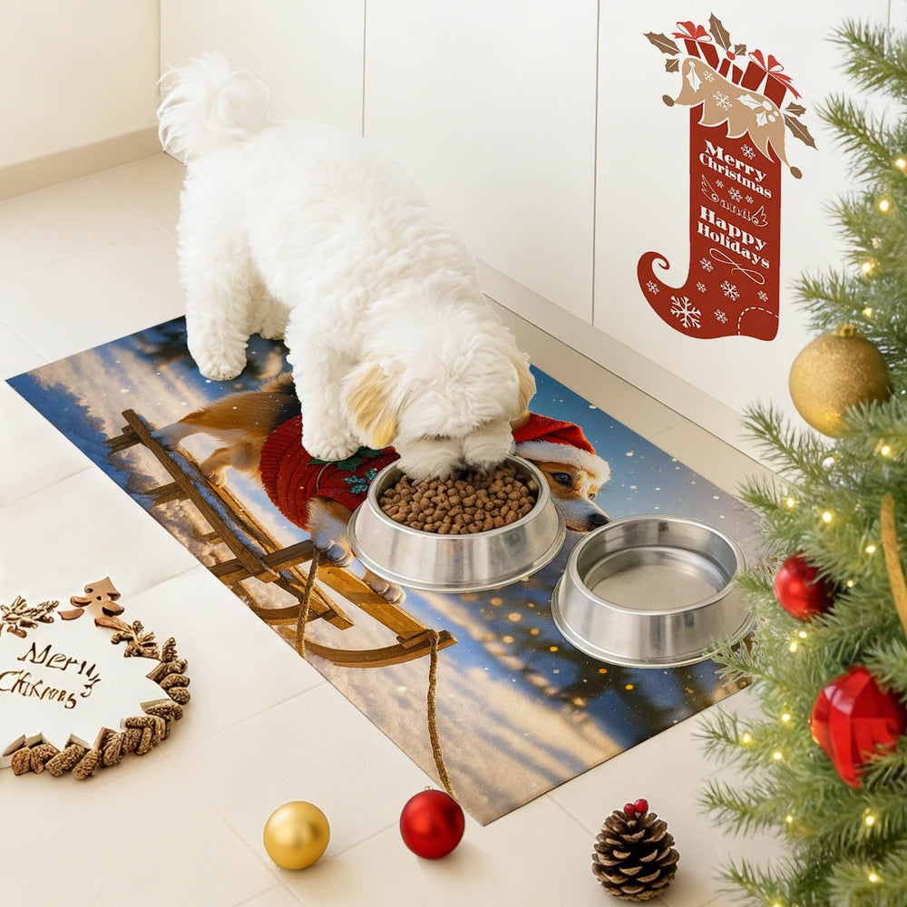 HOMETITUTE 24x16 pet mat fits multiple bowls for cats or small dogs.