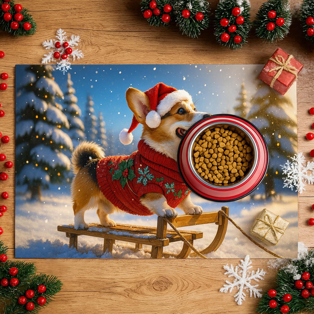 HOMETITUTE festive-decor pet mat enhances mealtime ambience.