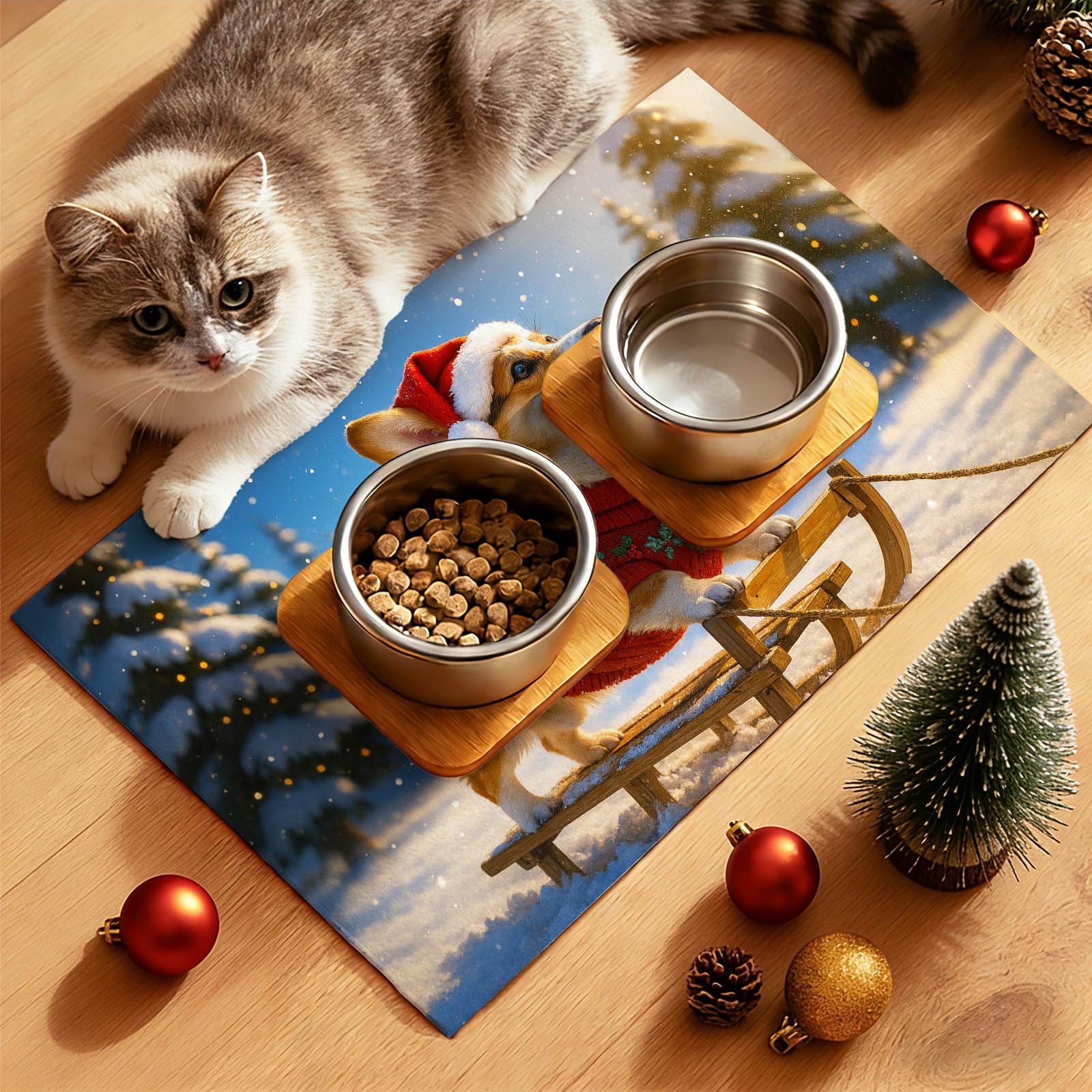 HOMETITUTE non-slip pet mat with backing to prevent bowls from sliding.