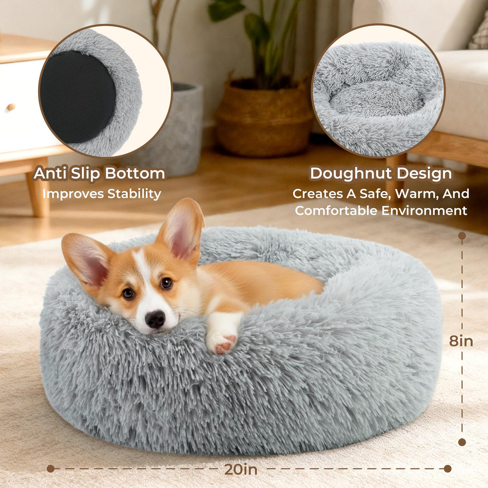 Homeuslynn calming anti-anxiety donuts bed side angle shows raised rim for head and neck support.