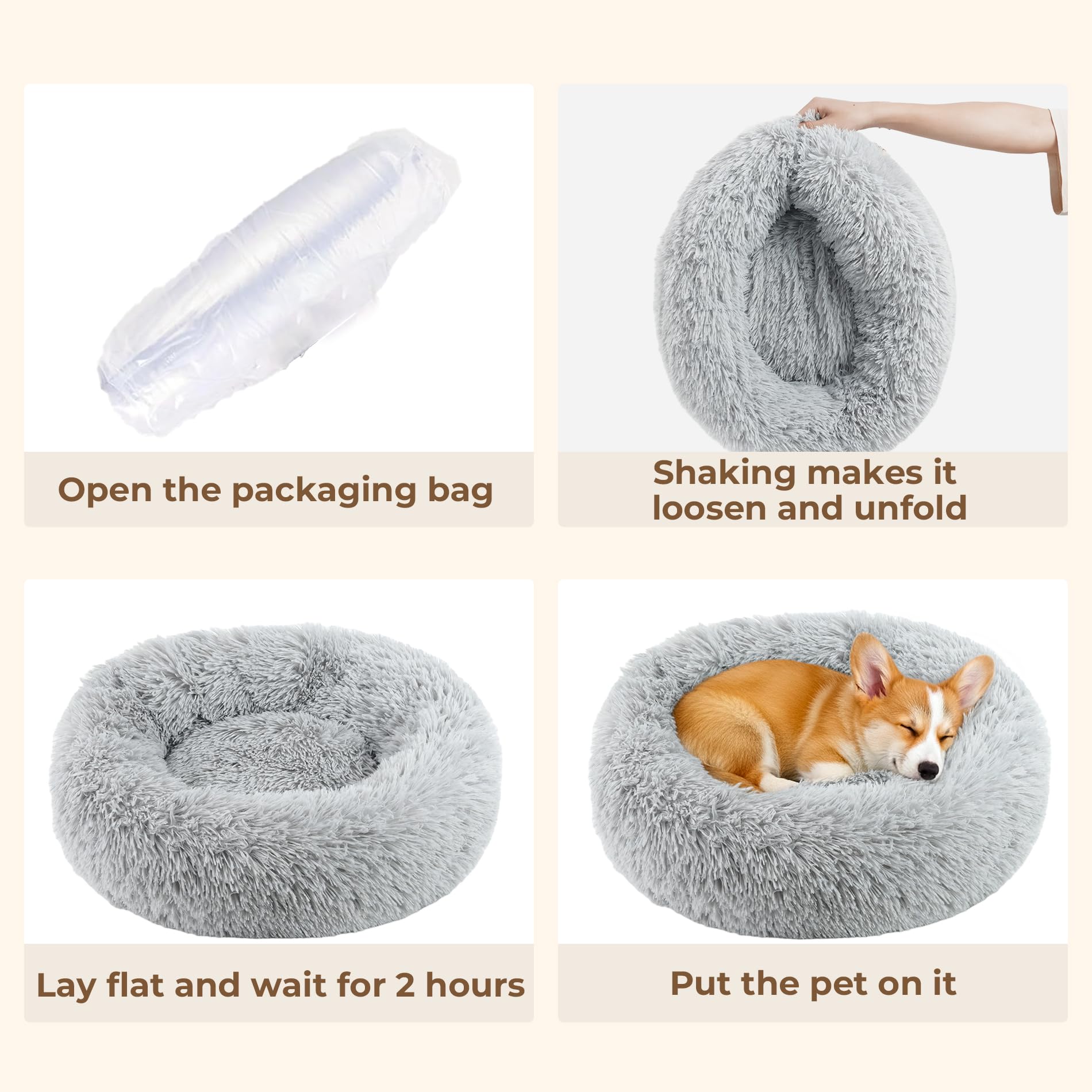 Homeuslynn calming donuts bed kitten-puppy snuggling shows versatile pet use and comfort.
