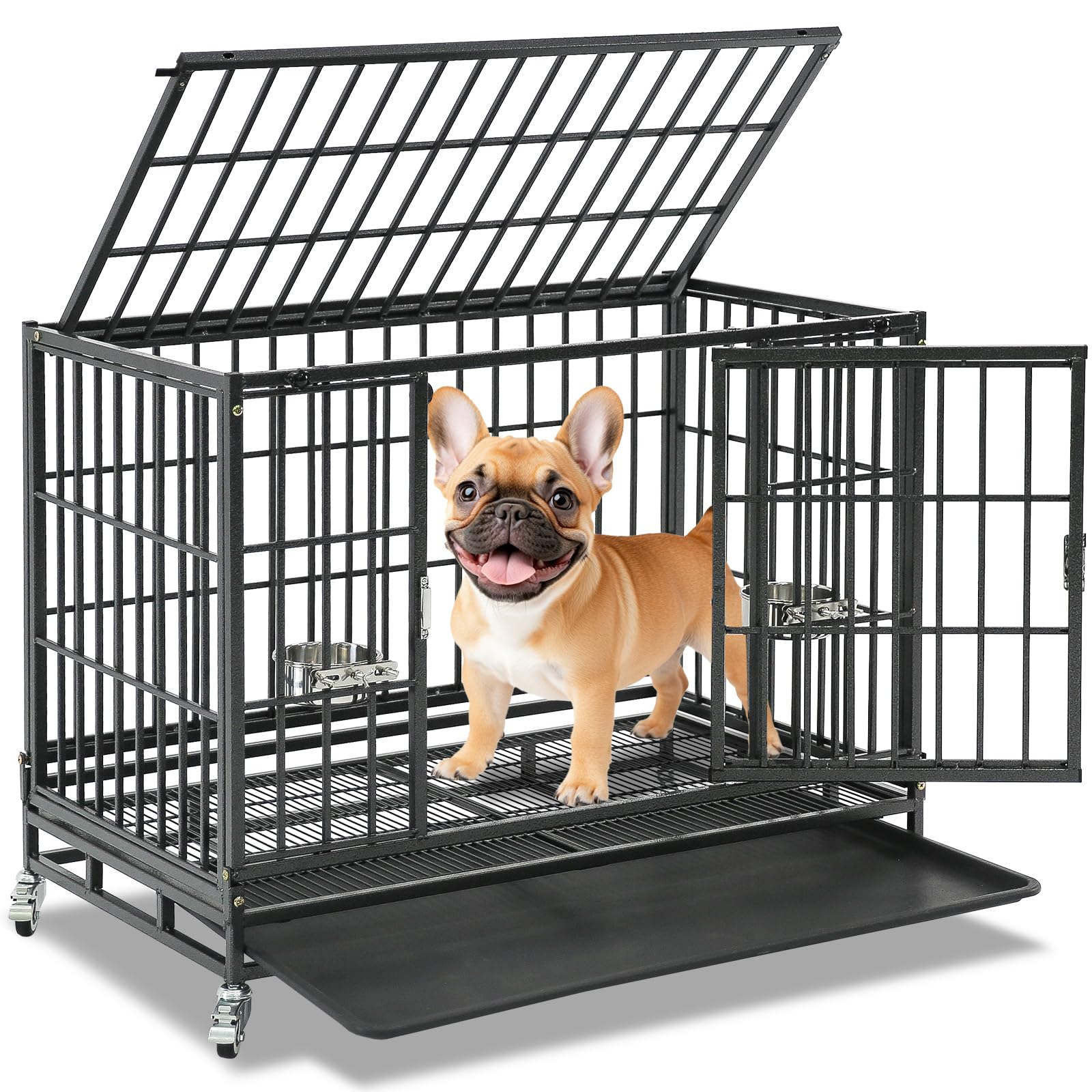 Homey Pet 37inch dog crate top view showing roomy interior for comfortable medium dogs.
