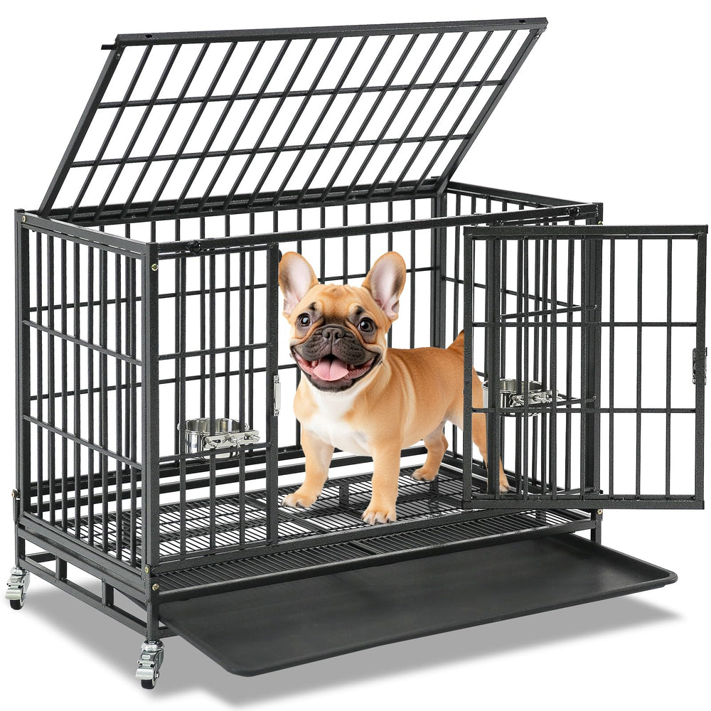 Homey Pet 37inch dog crate top view showing roomy interior for comfortable medium dogs.