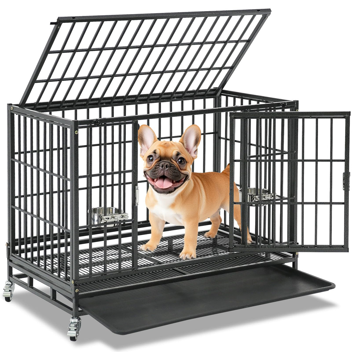 Homey Pet 37inch dog crate top view showing roomy interior for comfortable medium dogs.