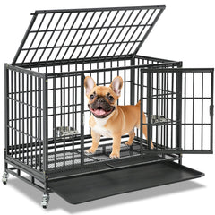 Homey Pet 37inch dog crate top view showing roomy interior for comfortable medium dogs.