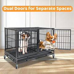 Homey Pet 43-inch crate with stainless steel bowls for convenient feeding