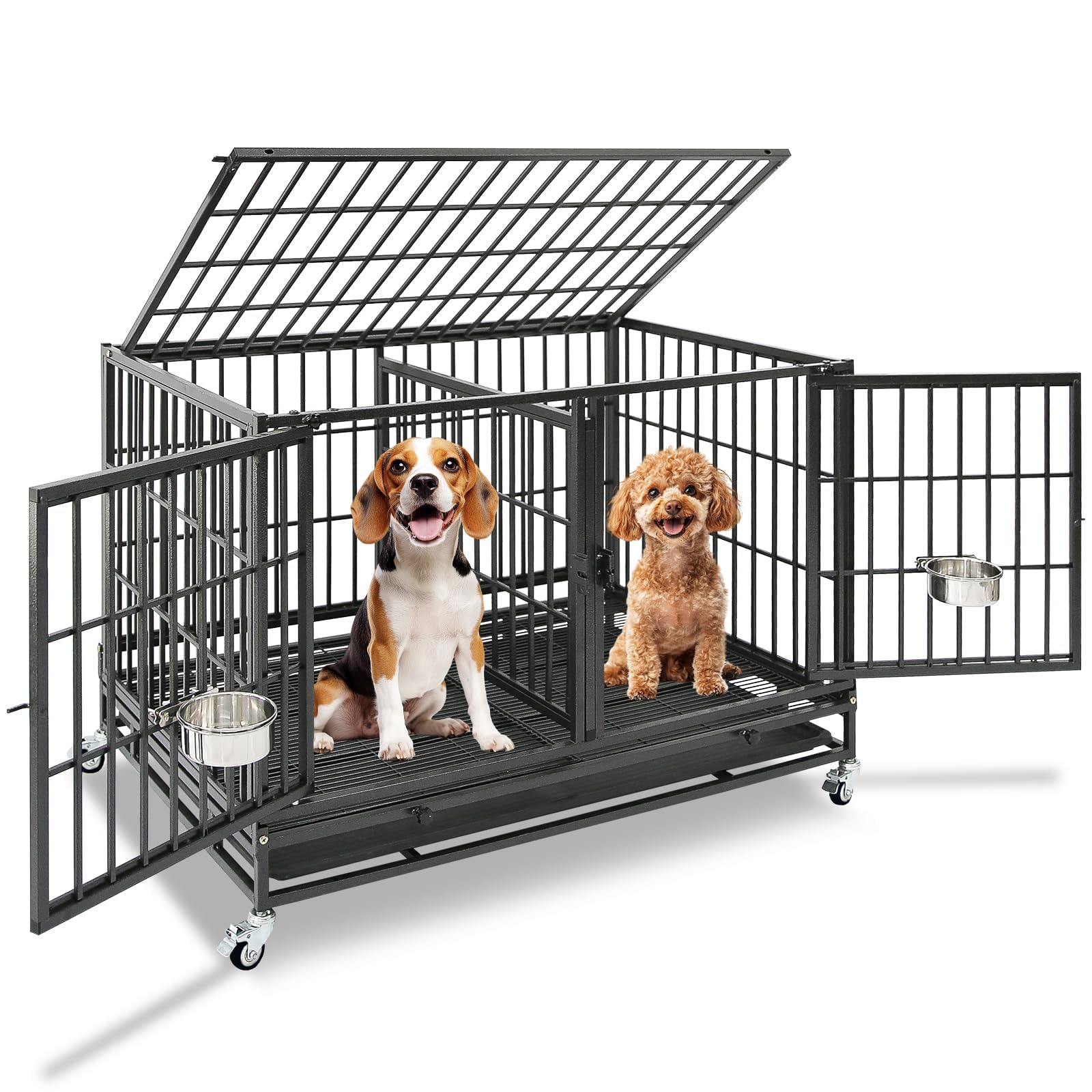 Homey Pet 43-inch crate main view highlighting space-saving stackable design for multiple pets