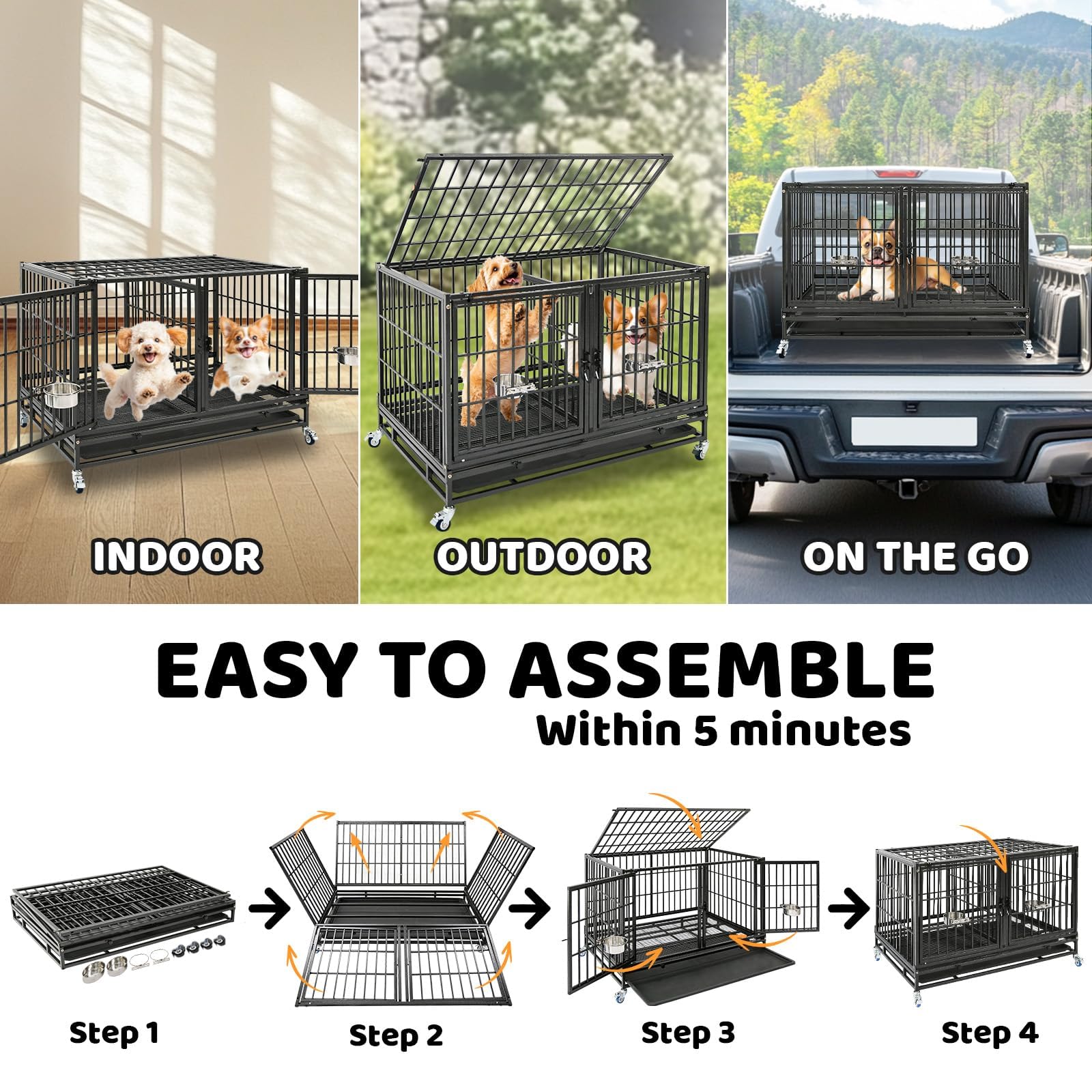 Homey Pet 43-inch crate sturdy steel frame promises durability in daily use