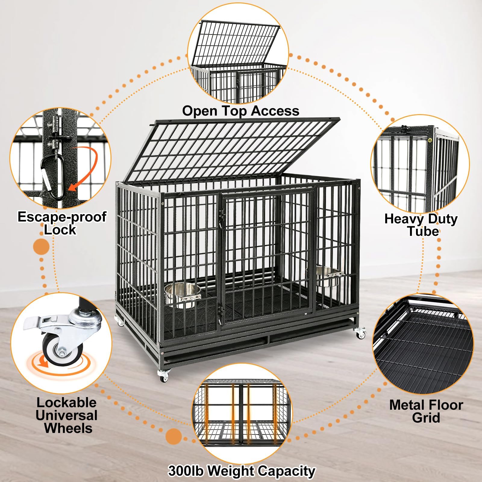 Homey Pet 48-inch crate close-up of escape-proof locks for secure containment.