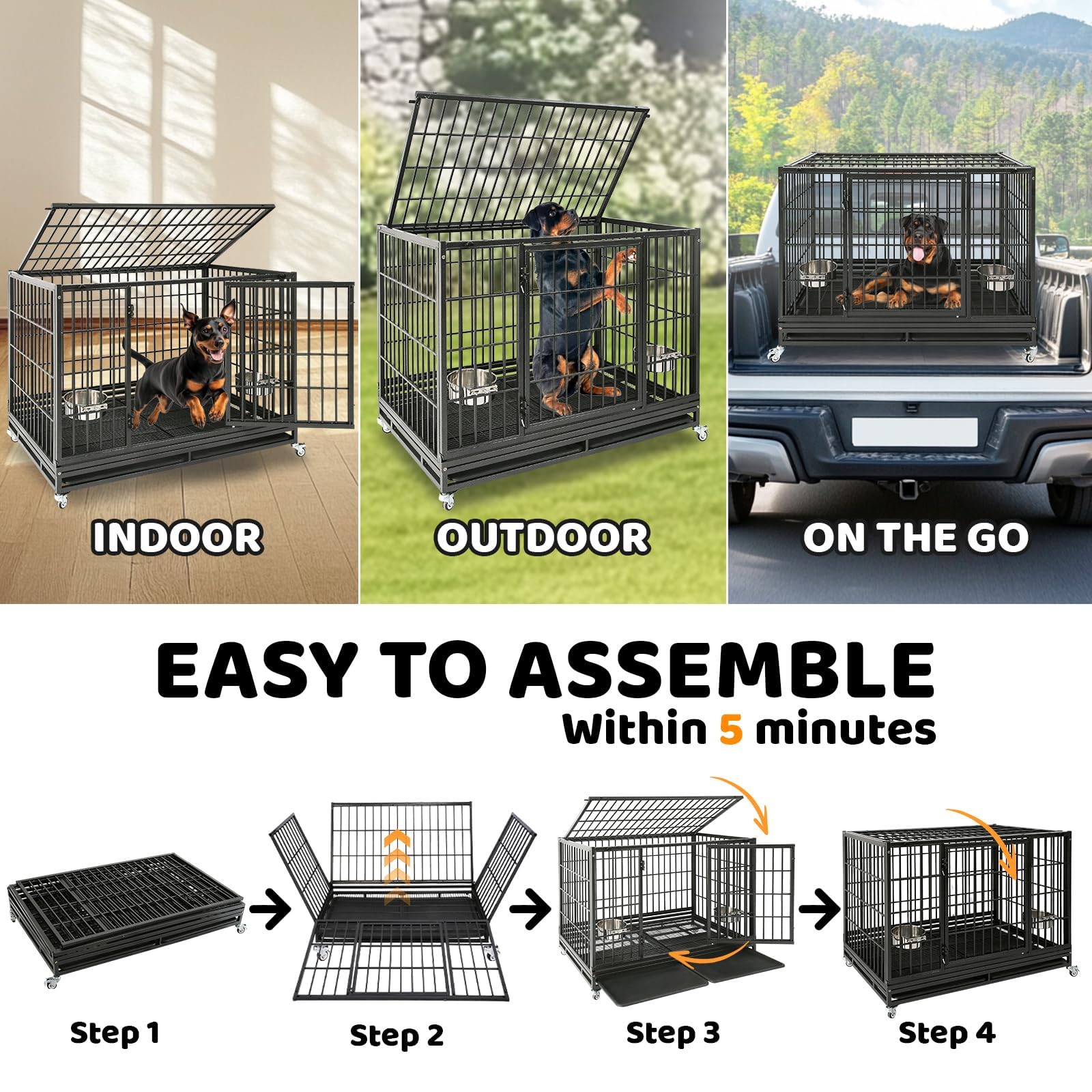 Homey Pet crate with removable trays enables quick cleanup after meals.