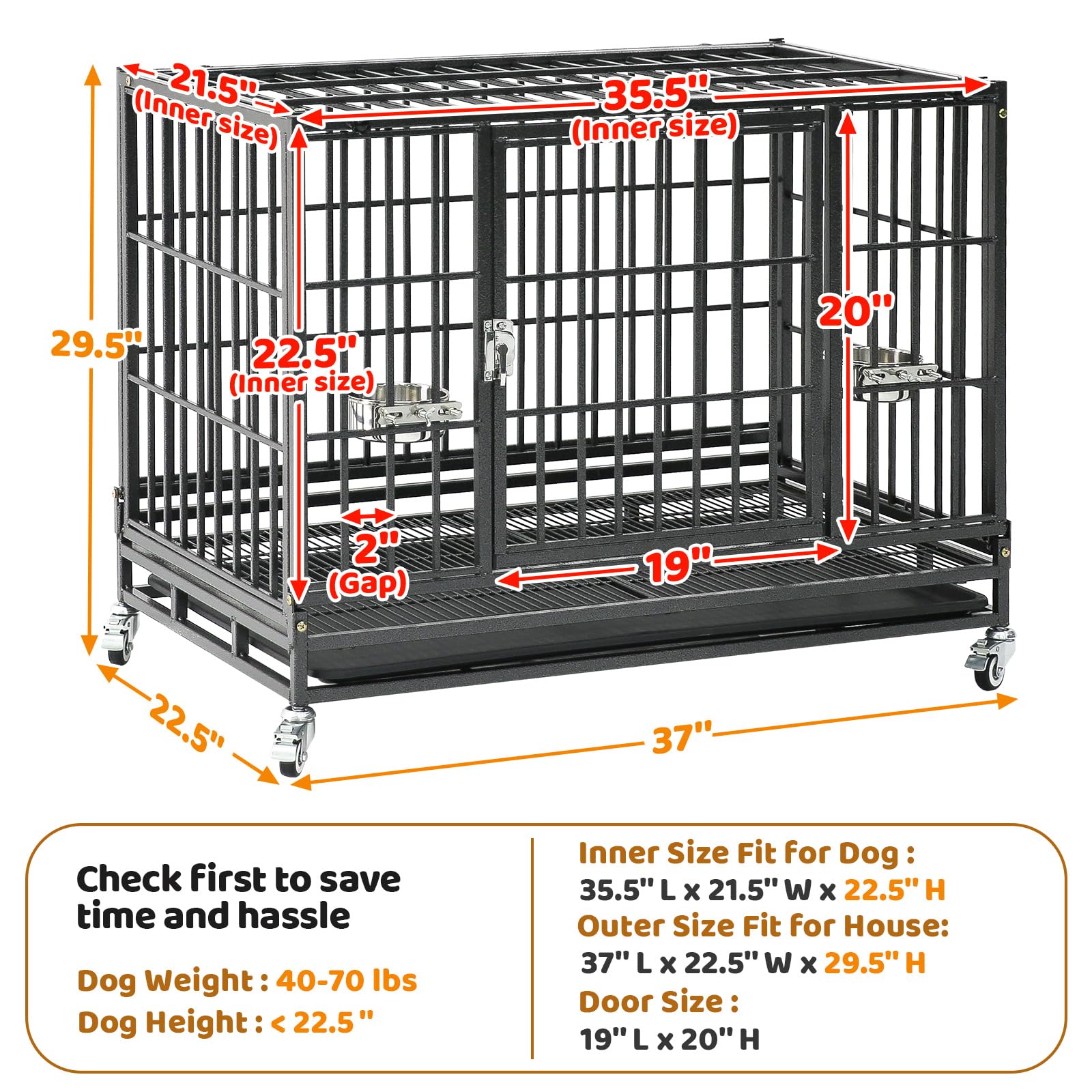 Homey Pet included feeding bowls keep meals tidy inside the crate.