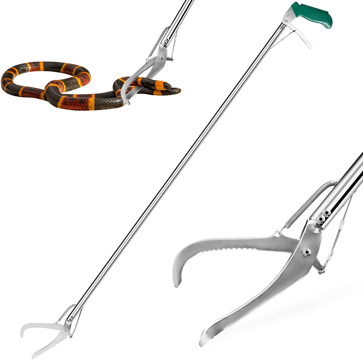 HOMEYA 60inch snake tongs extended for safe distant catching and controlled handling.