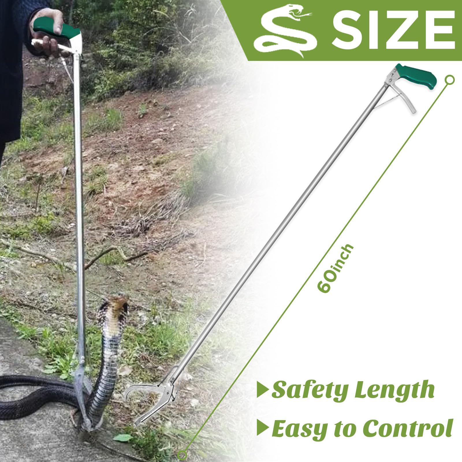 HOMEYA snake tongs wide jaws enabling secure grip on varied snake sizes.