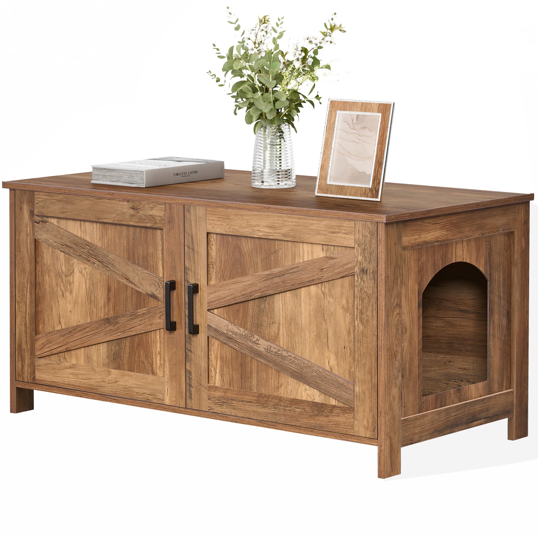 Homhedy 39.4-inch enclosure front view with roomy interior for most litter boxes