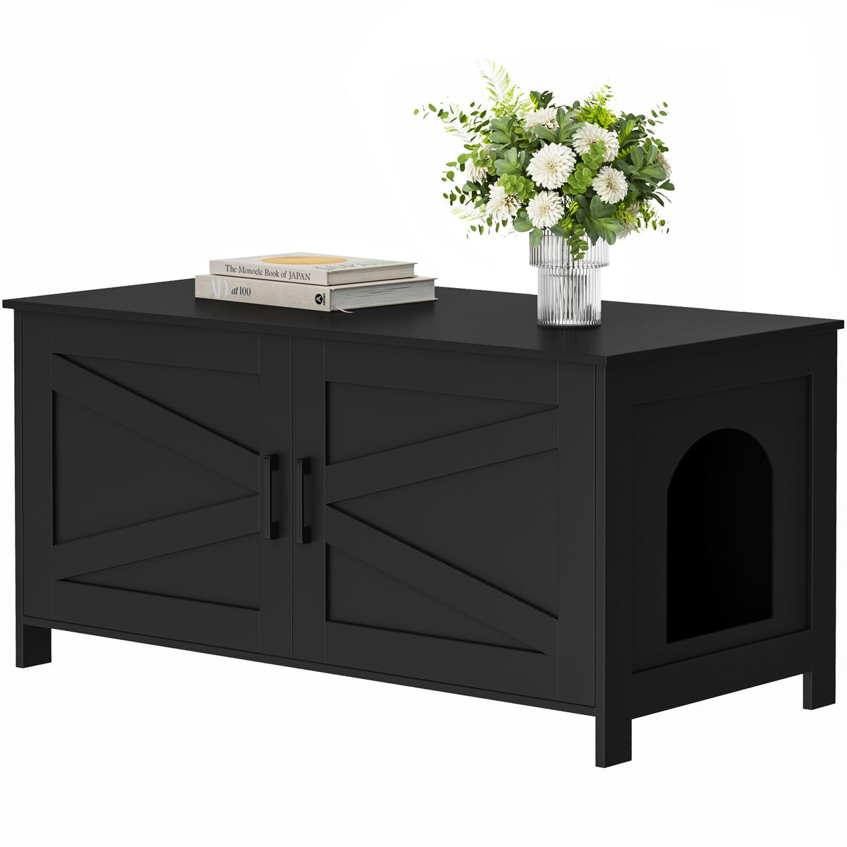 Homhedy 39-4-inch litter enclosure front view with private cat washroom