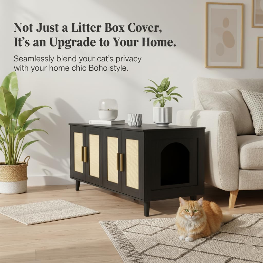 Homhedy boho cat enclosure dual-side access and privacy for two cats.