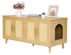 Homhedy Boho cat litter box enclosure front view with dual doors for easy access.