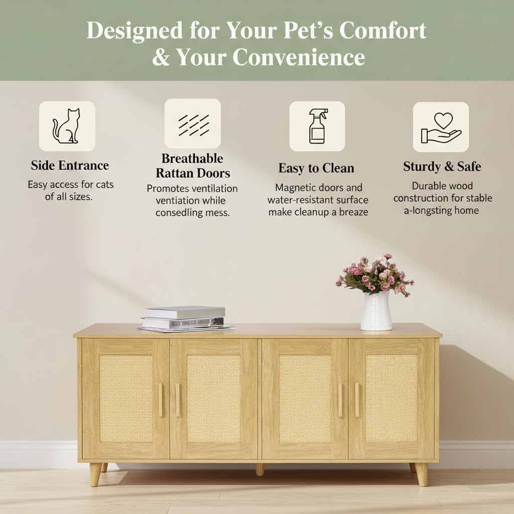 Homhedy Boho enclosure interior view highlighting private washroom for cats.