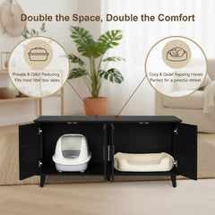 Homhedy boho cat litter enclosure with double cabinet doors for easy access.