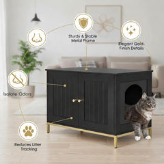 Homhedy cat litter-box-enclosure door-open for easy cleaning access.