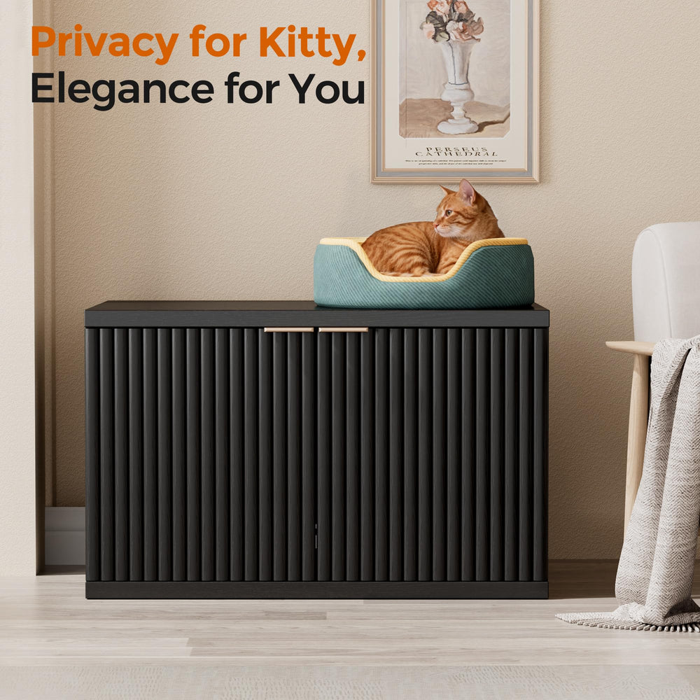 Homhedy cat litter box enclosure enclosed design reduces litter tracking.