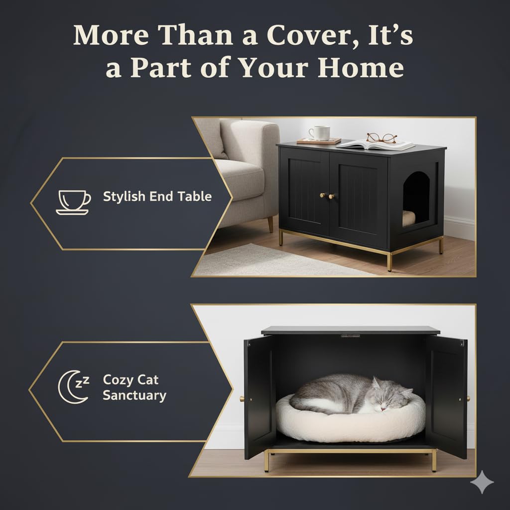 Homhedy cat litter-box-enclosure end-table-capable blends with living room furniture.