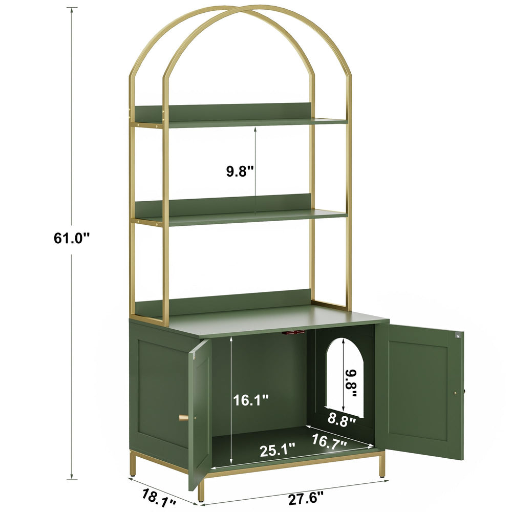 Homhedy cat litter box enclosure green gold finish conveys modern luxury in any room.