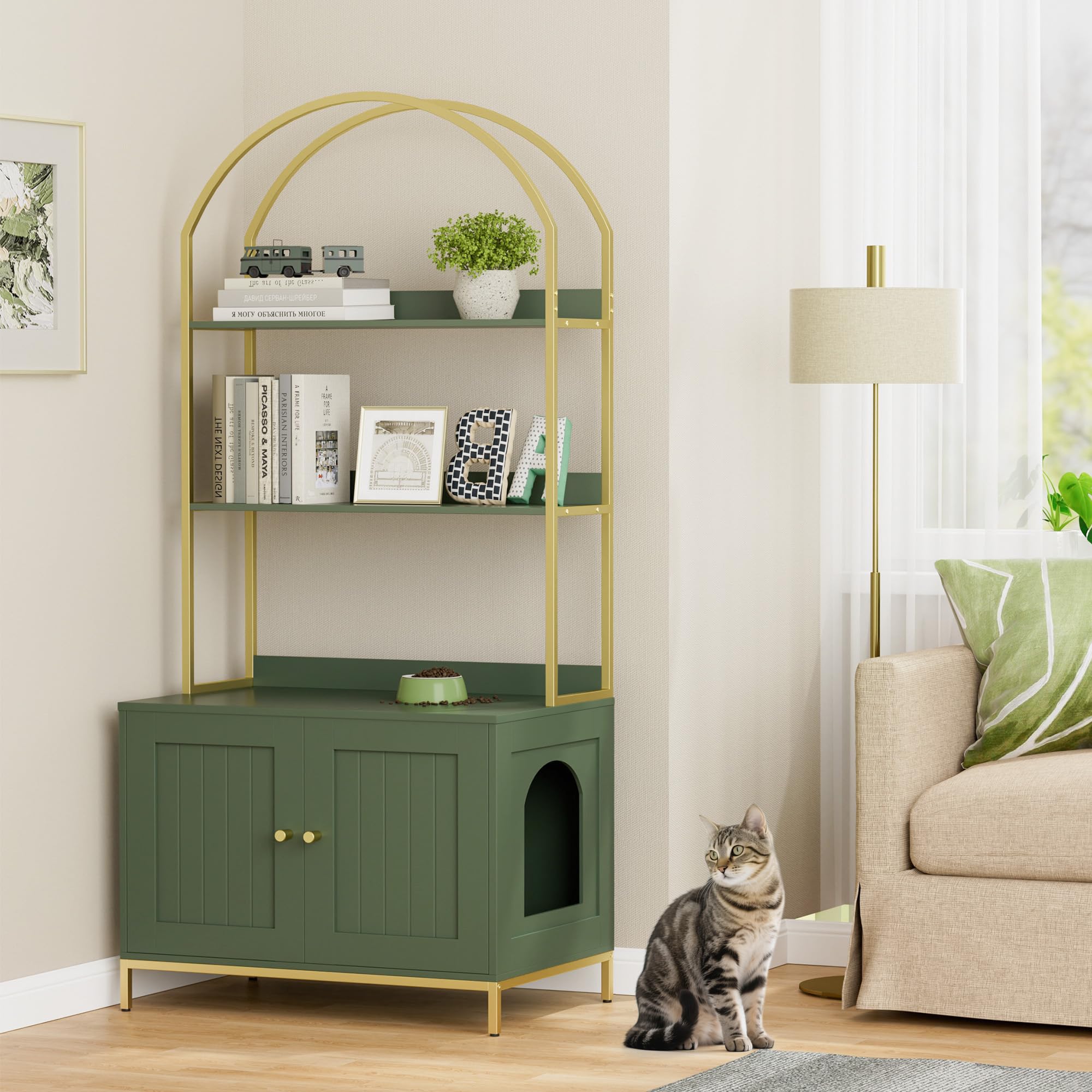 Homhedy cat litter box enclosure metal frame detail indicates sturdy support.