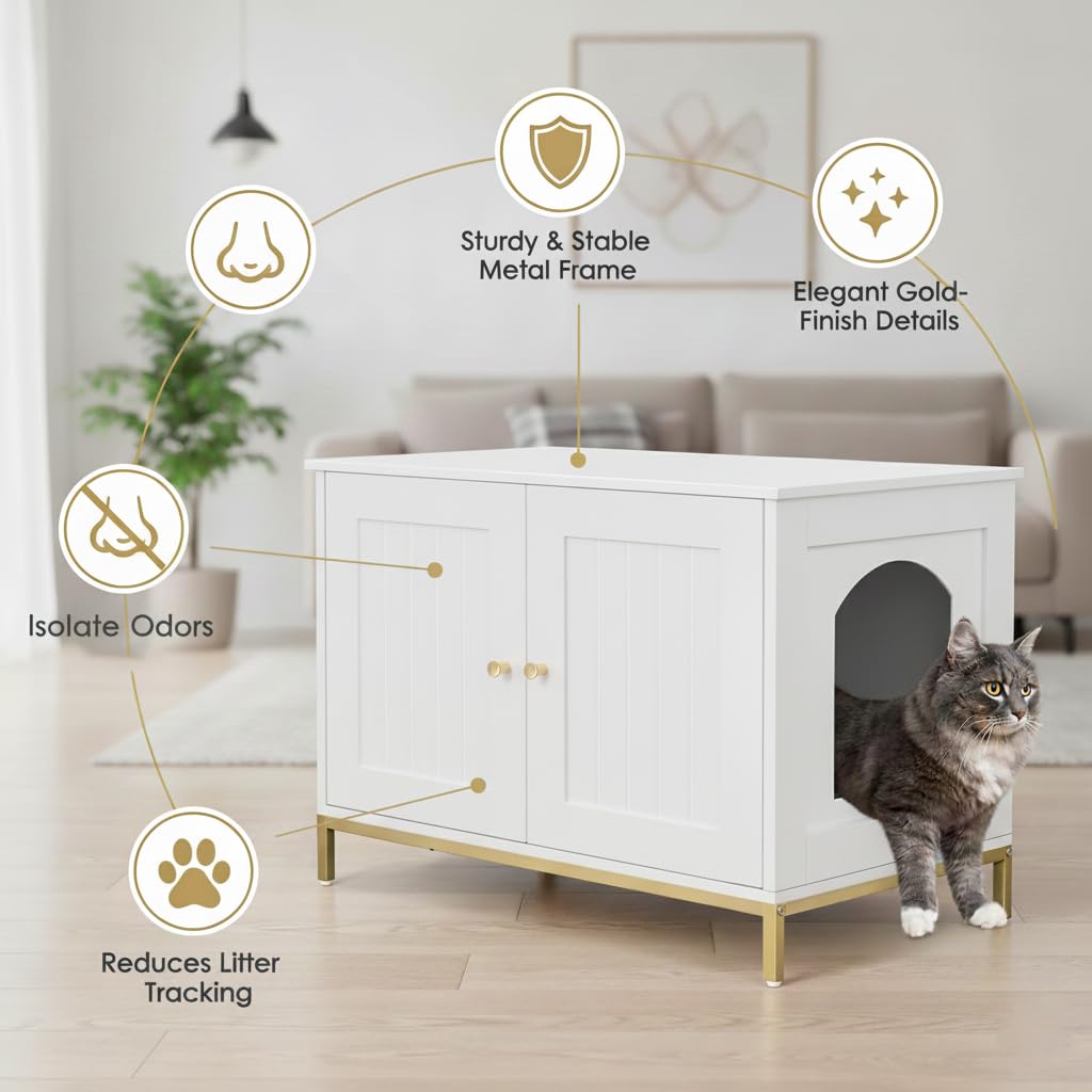 Homhedy cat litter box enclosure open doors shows private washroom for cats