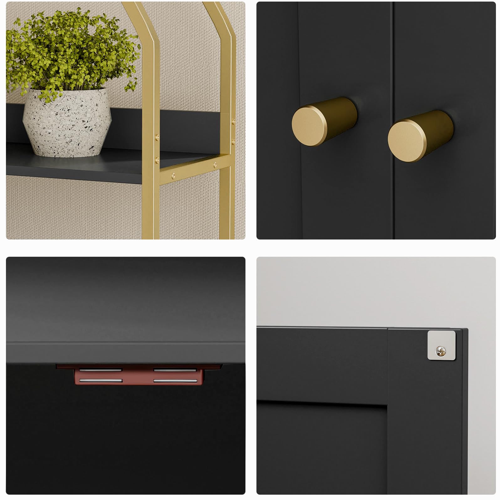 Homhedy cat litter enclosure black and gold finish on cabinet