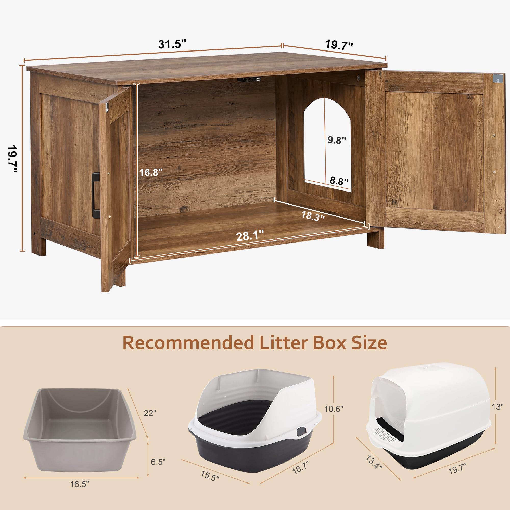 Homhedy cat litter enclosure drawers open shows convenient scoop storage.