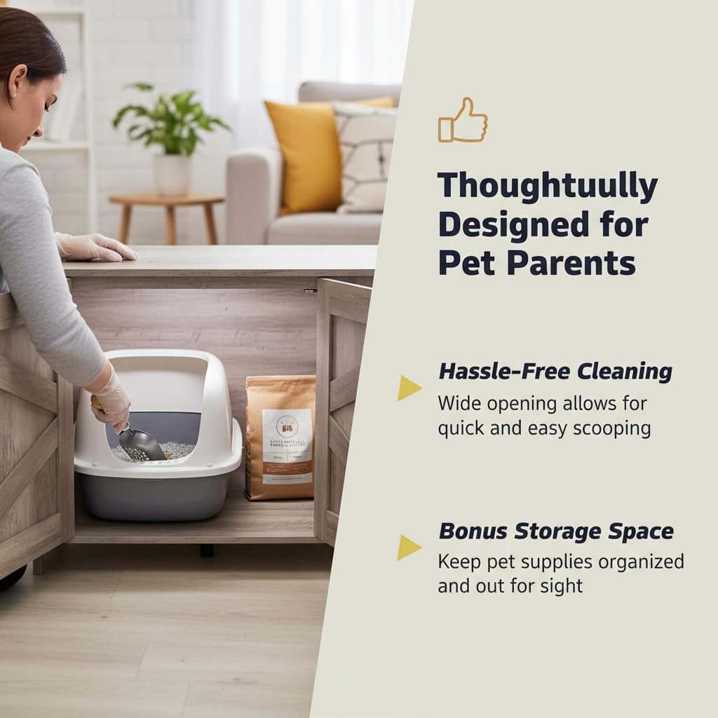 Homhedy cat washroom barn-door open; convenient access for quick litter maintenance