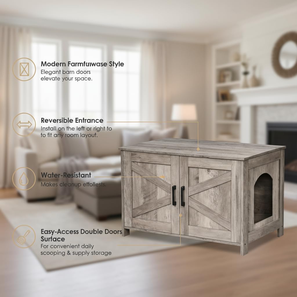 Homhedy cat washroom wood finish greige; stylish furniture that blends with home décor