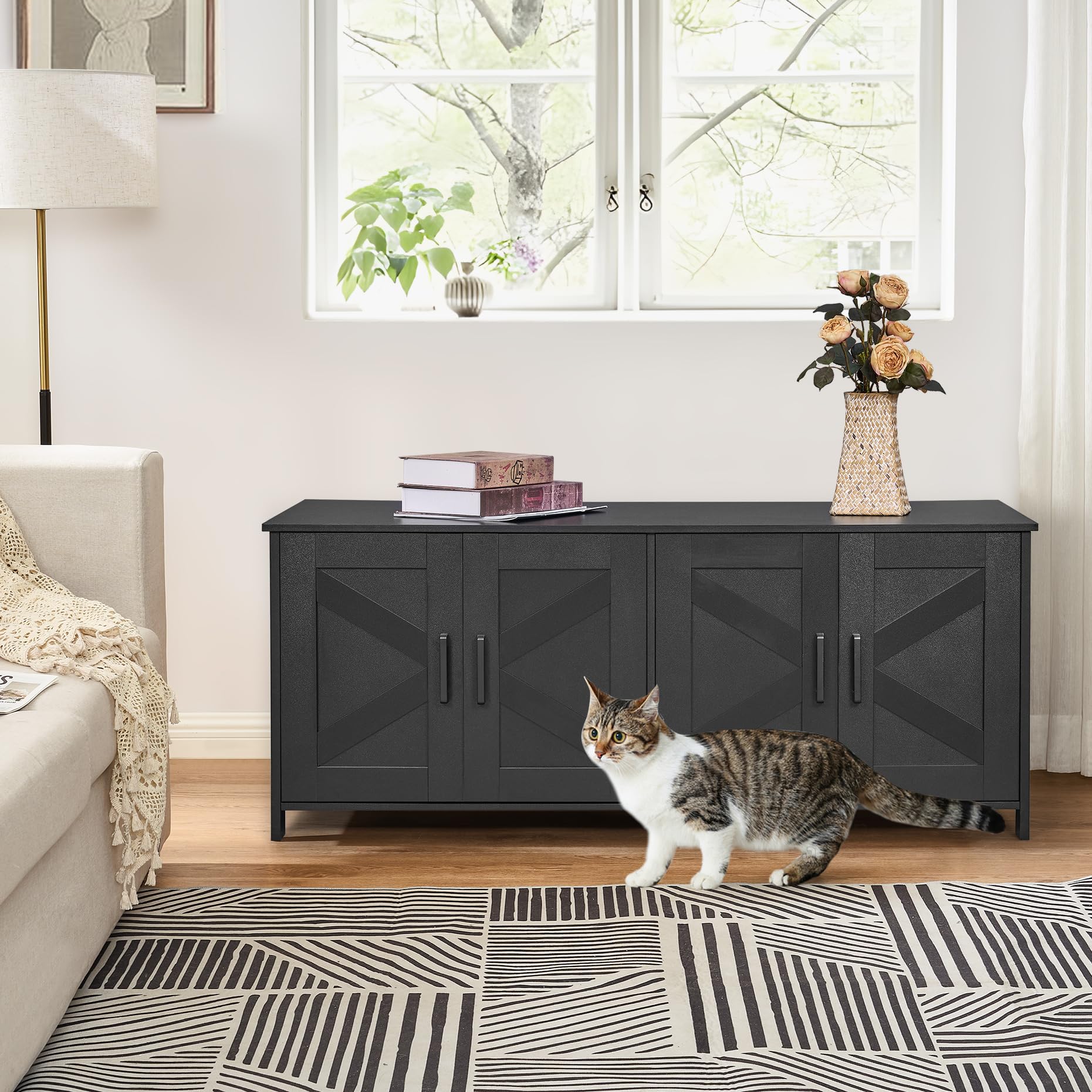 Homhedy litter box enclosure used as stylish furniture in living area