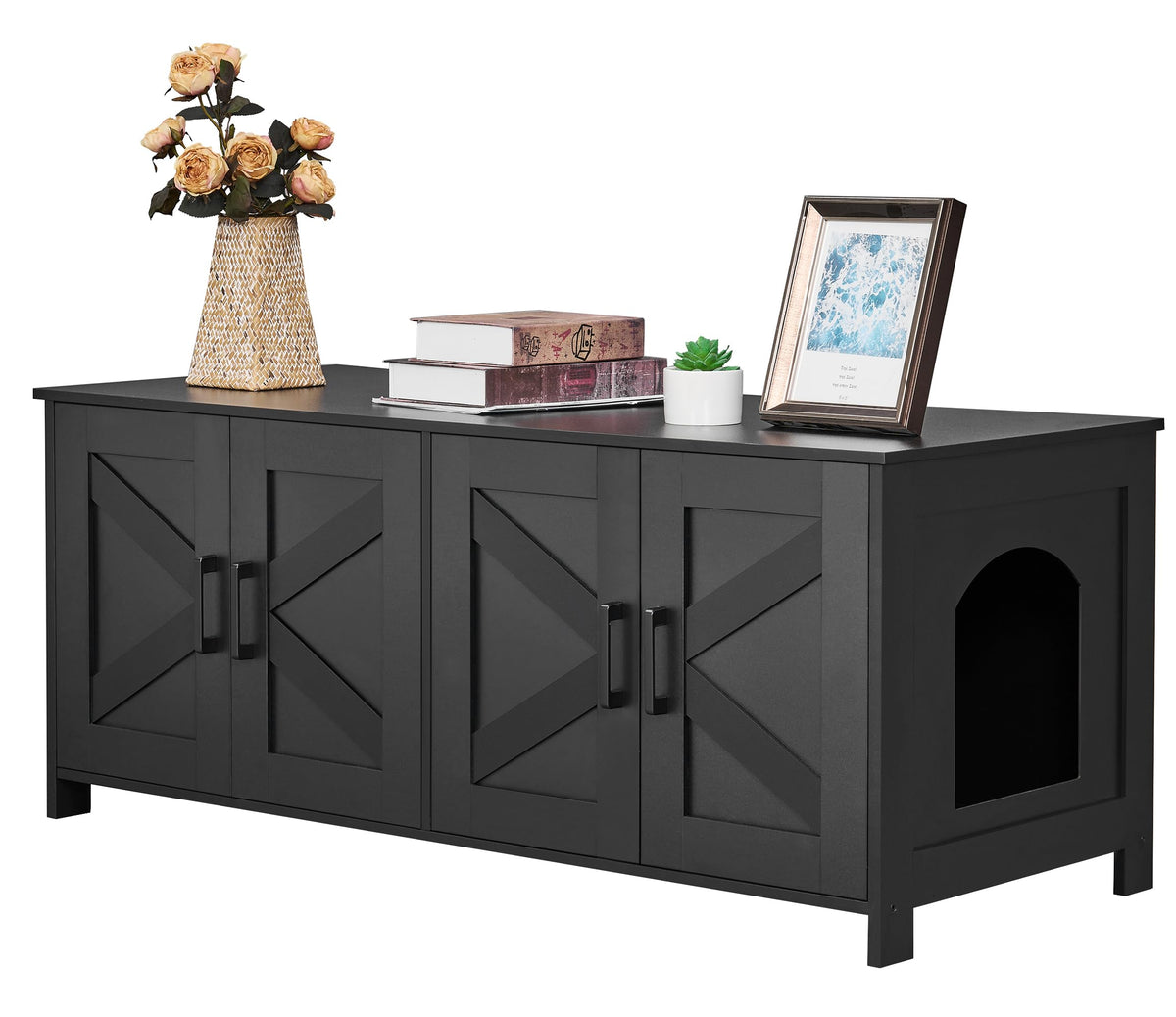 Homhedy litter box enclosure front view, discreet space to hide litter