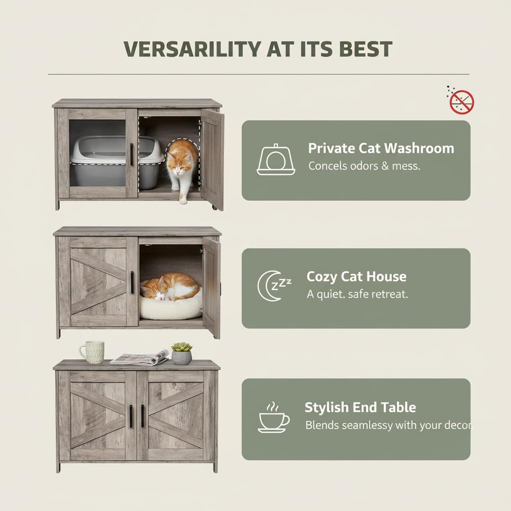 Homhedy litter box enclosure side view; compact footprint fits into living spaces