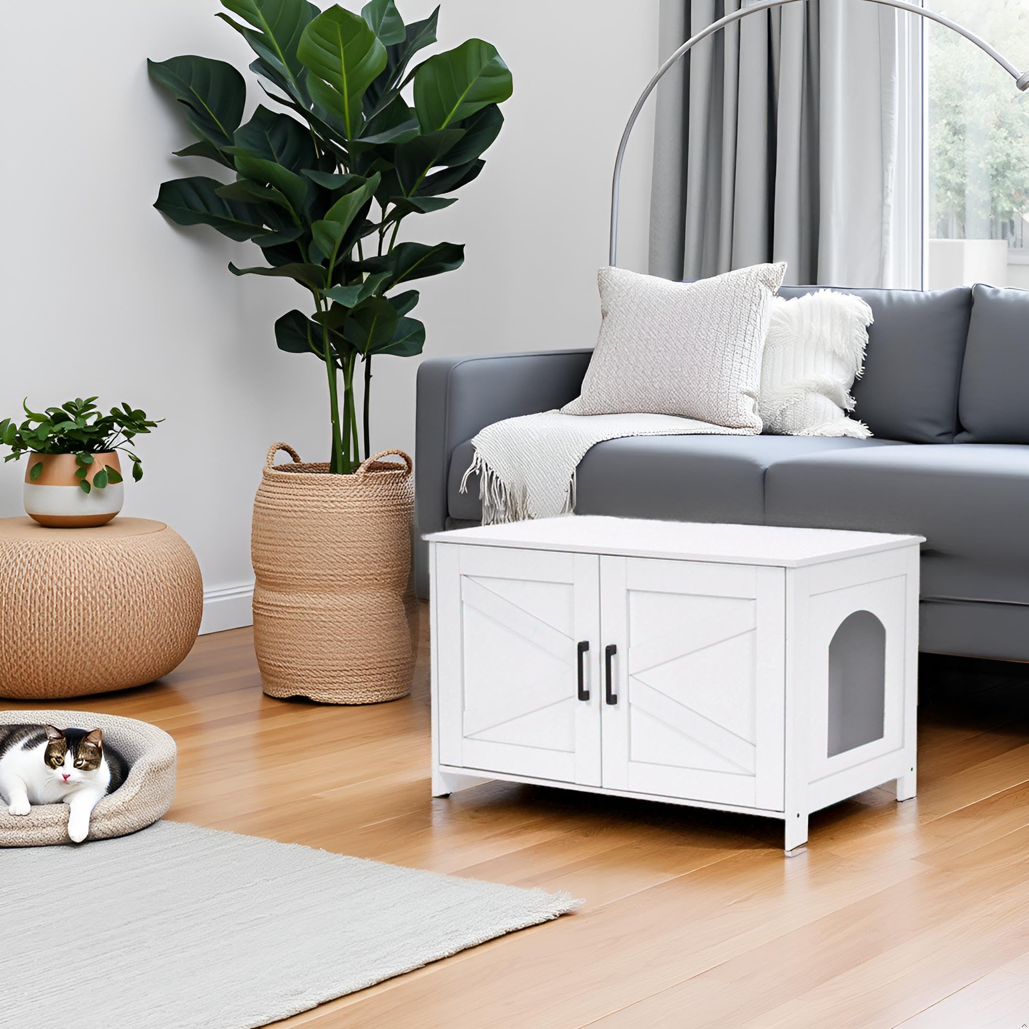Homhedy white pet furniture blends with decor for a neat living space.