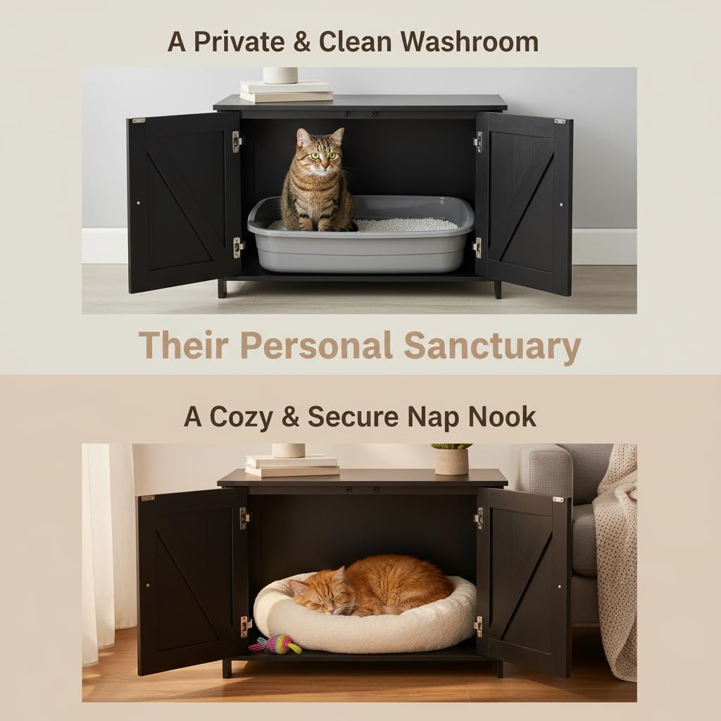 Homhedy wooden cat furniture side view shows compact end table style.