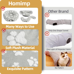 Homimp cat tunnel bed machine-washable cushion simplifies cleanup after play.
