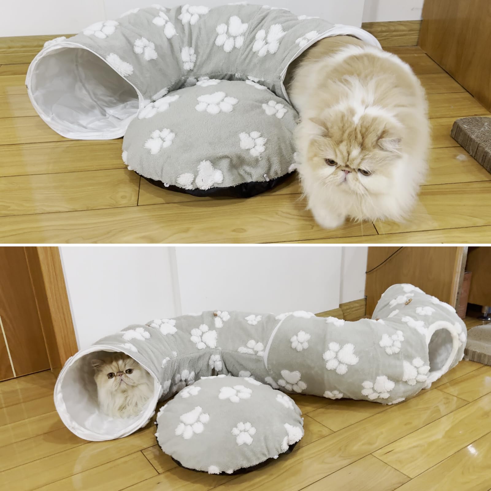 Homimp cat tunnel bed non-slip bottom keeps the setup stable.