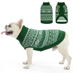 Homimp dog-sweater argyle green front view highlights cozy warmth for winter walks.