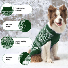 Homimp puppy wearing argyle-green sweater demonstrates easy-on, comfy fit.