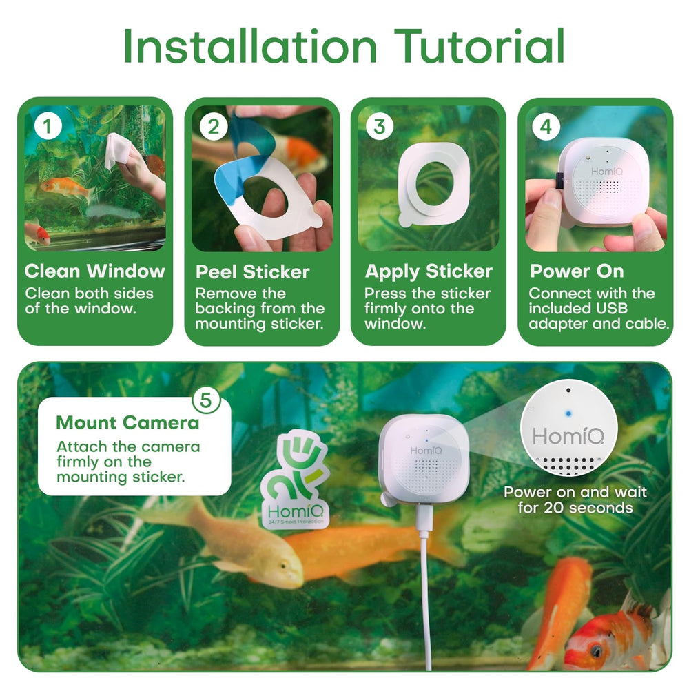 HomiQ reptile camera magnetic mount enables tool-free installation.
