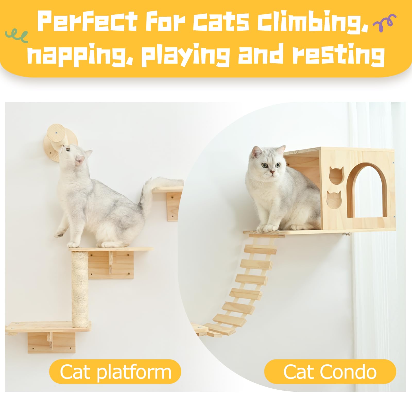 Homman cat wall shelves elevated platforms lookout perches for large cats