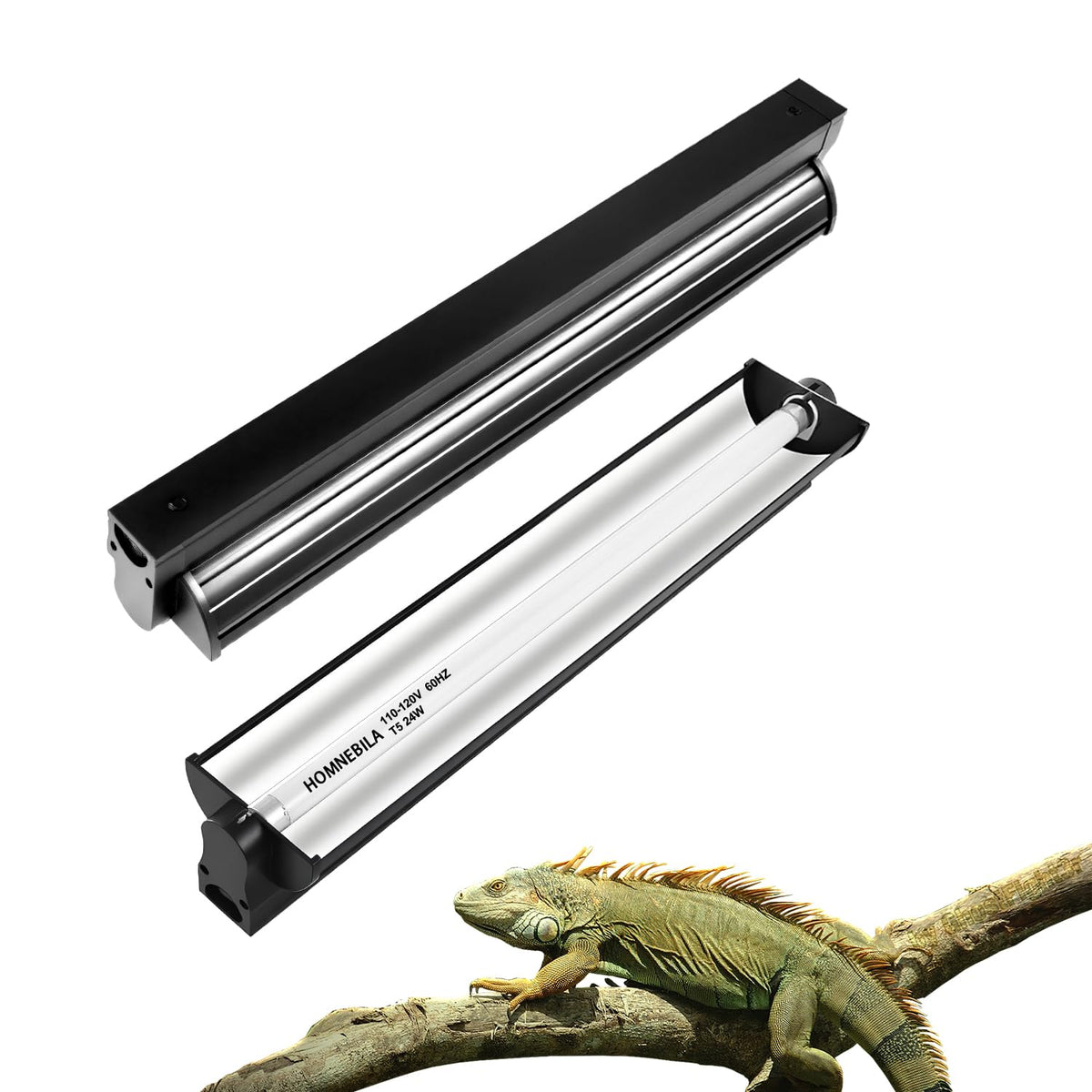 Homnebila T5 UVB light fixture base showing stable mounting for reptiles