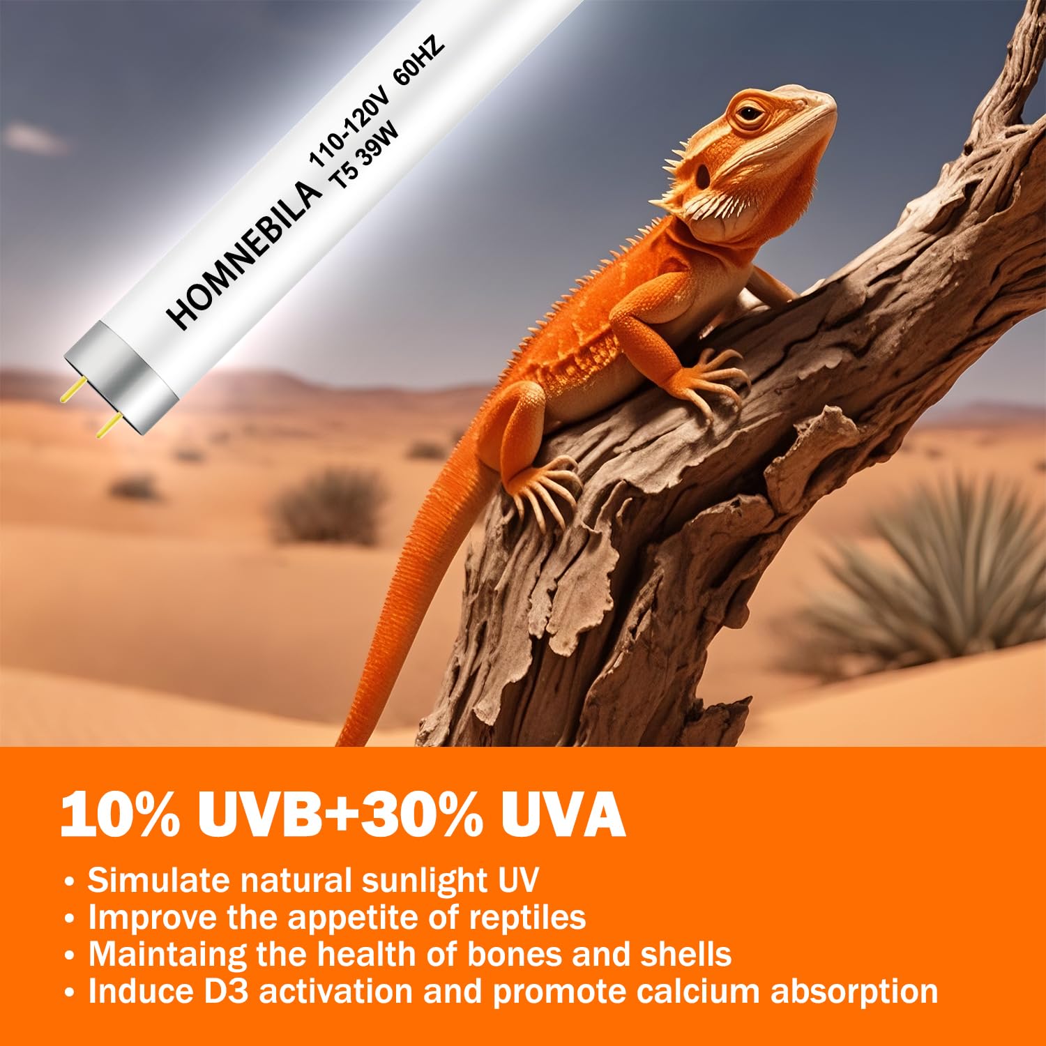 Homnebila UVB lamp with stable output for desert reptiles